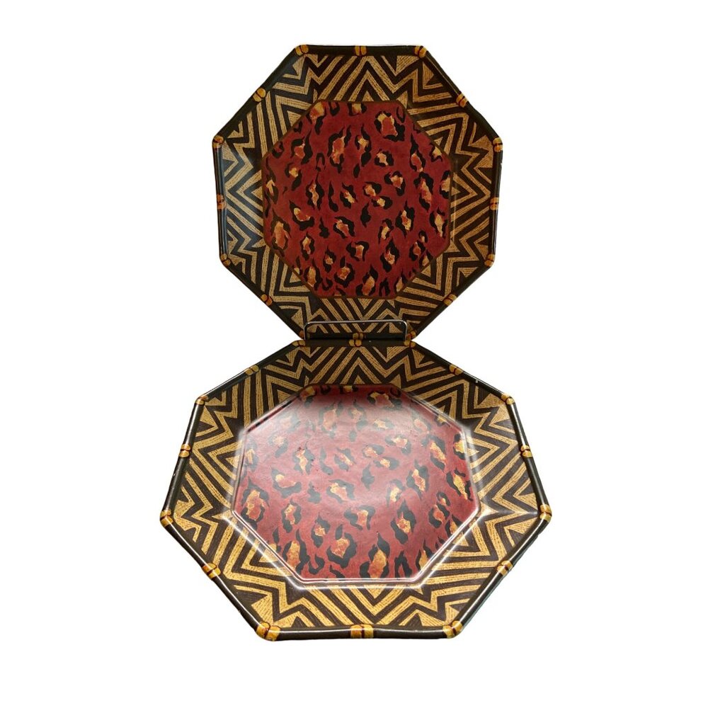 Decorative Leopard Print Plates Octagon Jungle Safari Wall Art Retro Set of 2 - Picture 2 of 5